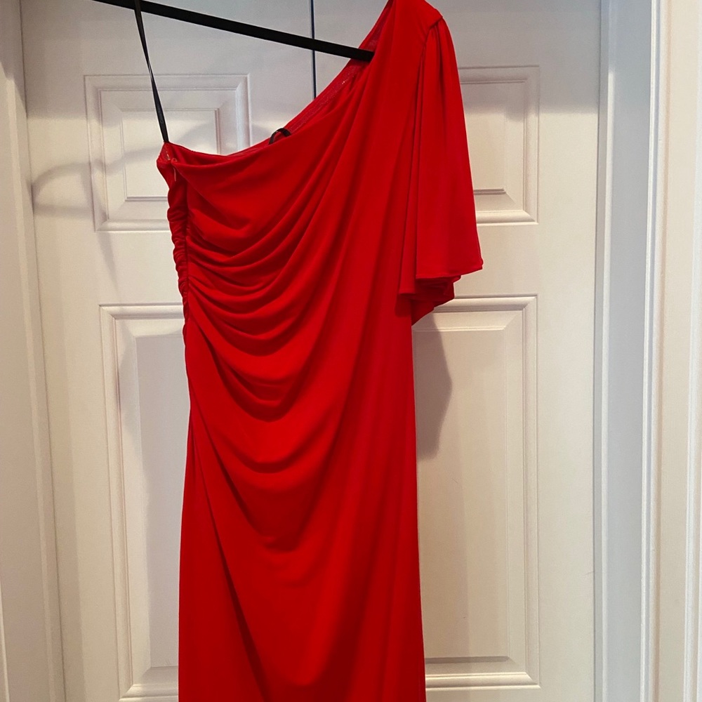 Red one-shoulder dress